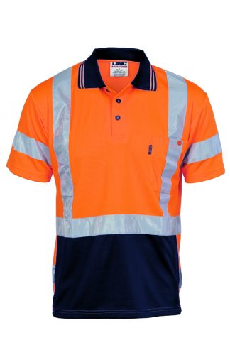 NSW Railway Safety compliant Hi Vis Polo Shirts - HiVis D/N Cool Breathe Polo Shirt Long Sleeve with Cross Back R/Tape and Additional R/Tape On Back.