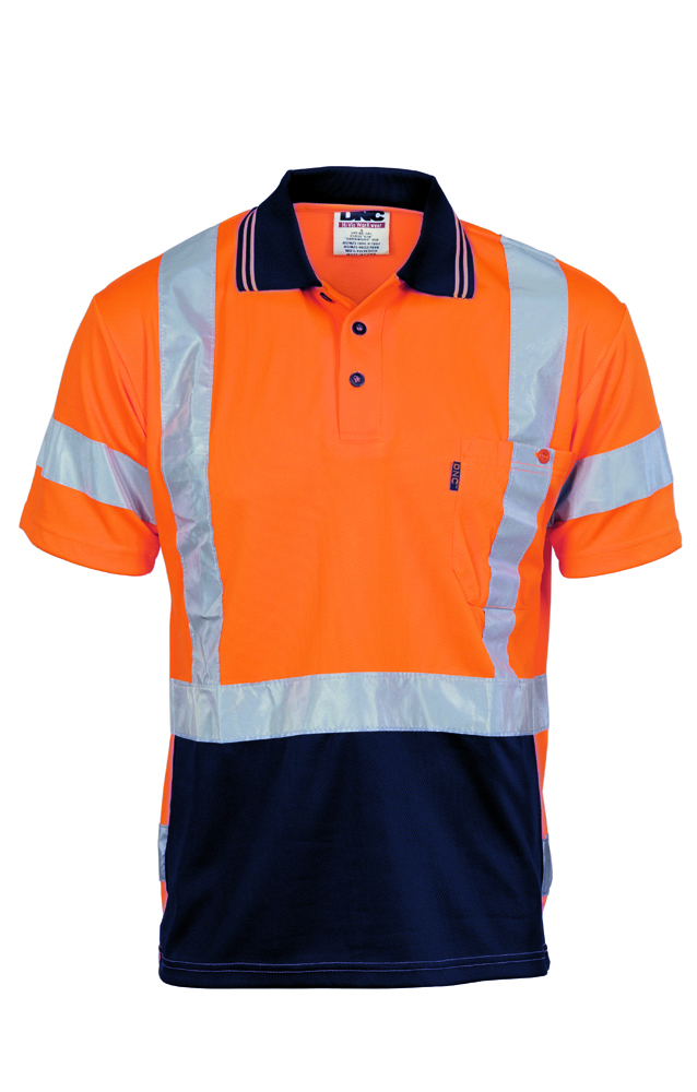 HiVis D/N Cool Breathe Polo Shirt Short Sleeve with Cross Back R/Tape and Additional R/Tape On Back