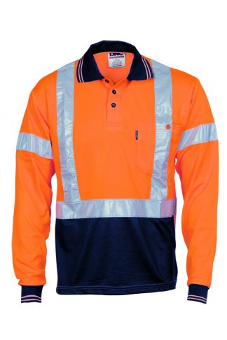 NSW Railway Safety compliant Hi Vis Polo Shrts - HiVis D/N Cool Breathe Polo Shirt Long Sleeve with Cross Back R/Tape and Additional R/Tape On Back.