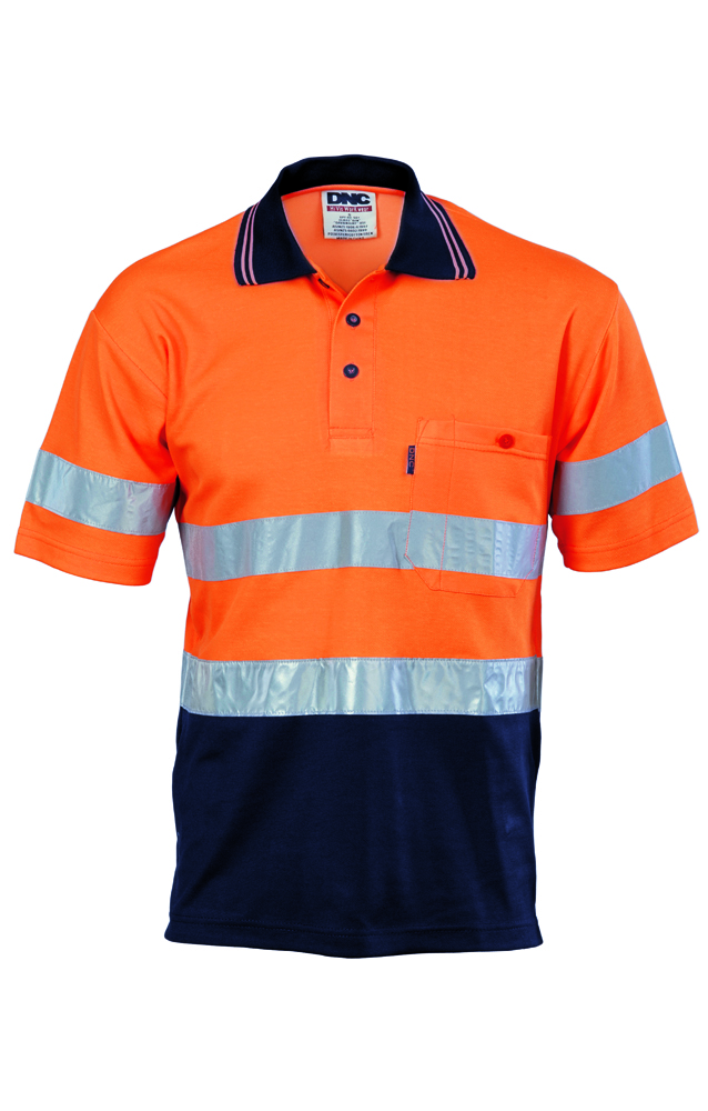 DNC HiVis Cotton Back Short Sleeve Polo with Reflective Tape