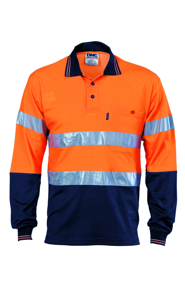 DNC HiVis Cotton Back Long Sleeve Polo with Reflective Tape