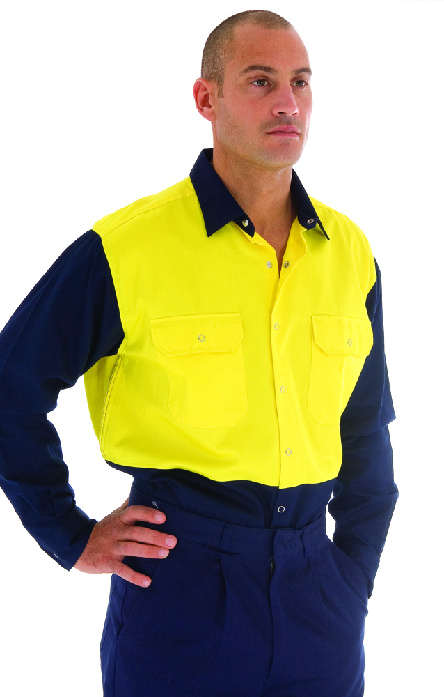 HiVis Two Tone Drill Shirt with Press Studs