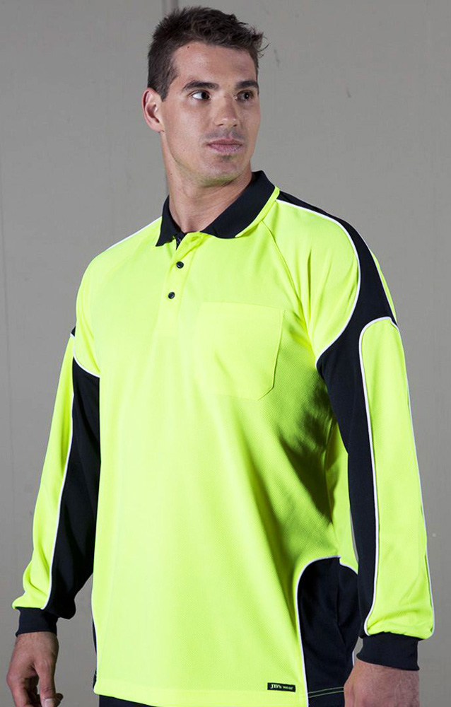 JBs Hi Vis Long Sleeve Arm Panel Polo