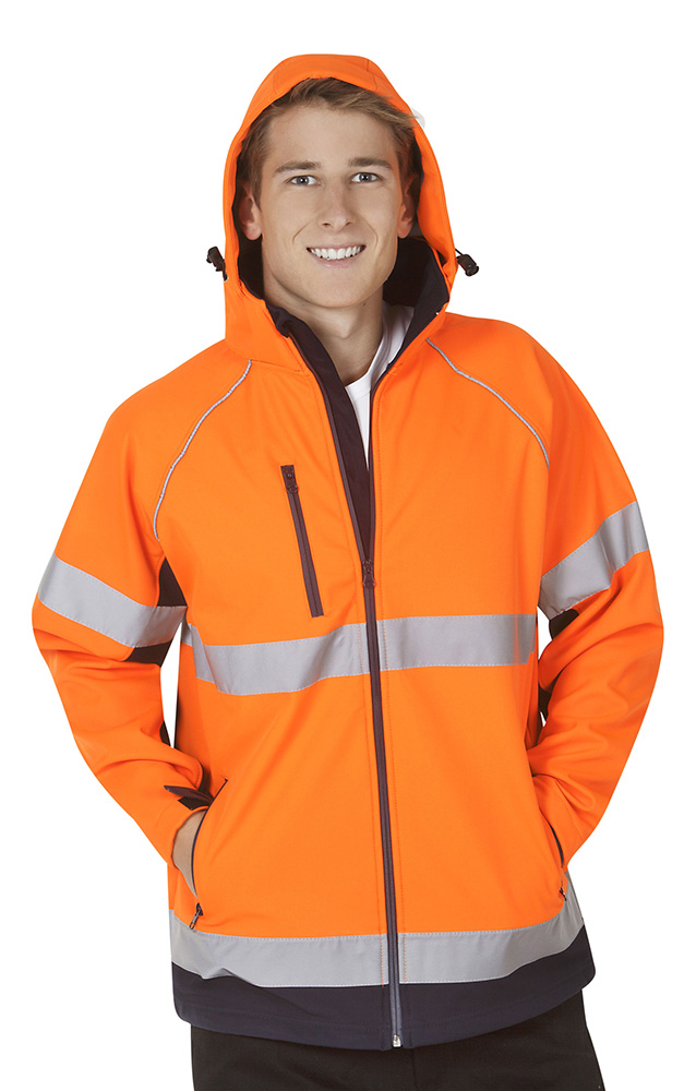 BW Hi Vis Soft Shell Jacket With Hood and Reflective Tape