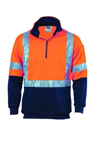 Hi Vis Jumper - Hi Vis 1/2 Zip Fleecy With 'X' Back & Additional Tape on Back.