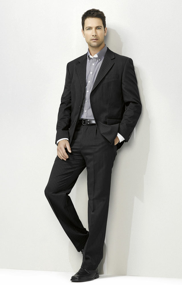 Mens One Pleat Pants Cool Stretch Suiting Pinstripe