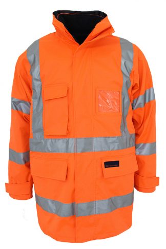 NSW rail compliant Hi Vis Rain Jackets - HiVis "X" back "6 in 1" Rain Jacket Biomotion Tape.