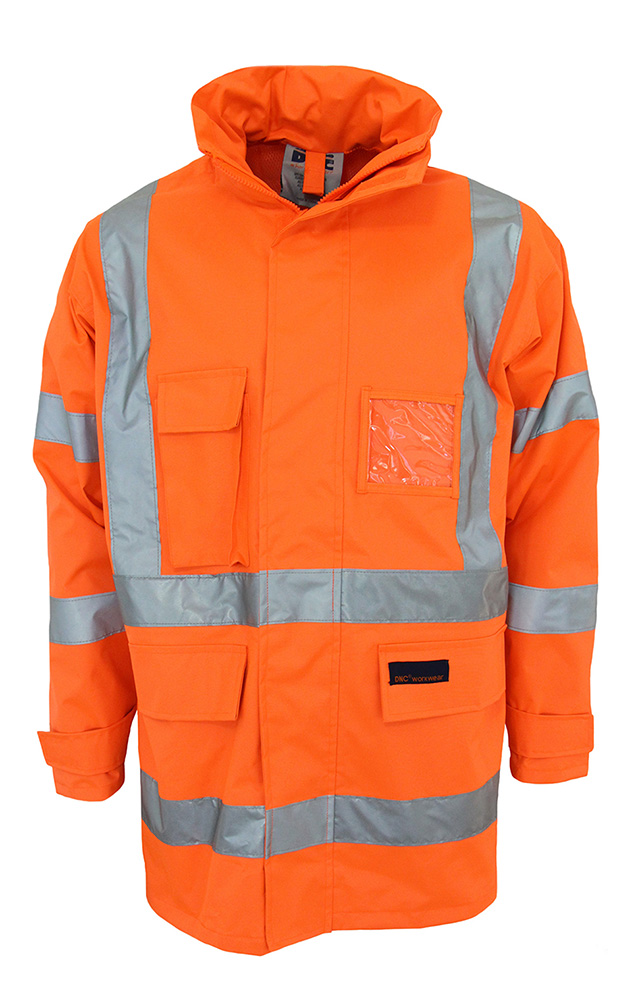 DNC NSW Rail Compliant Hi Vis Rain Jacket With “X” back Reflective Tape