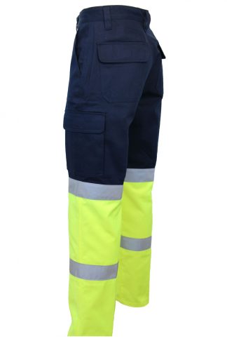 QLD Traffic Controller Compliant Hi Vis Pants - Biomotion 2 Tone Taped Cargo Pants, side.