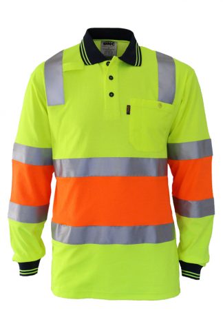 QLD traffic controller compliant Hi Vis Polo Shirt - Hi Vis 2 Tone Cotton Back Biomotion Taped Polo.