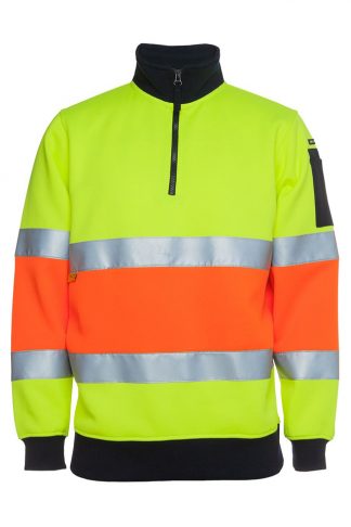 QLD traffic controller compliant Hi Vis Jumper - Hi Vis 1/2 Zip Biomotion D+N Fleecy Jumper.