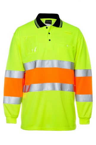 QLD traffic controller compliant Hi Vis Polo Shirt - Hi Vis Biomotion D+N Polo L/S, with 3M Tape