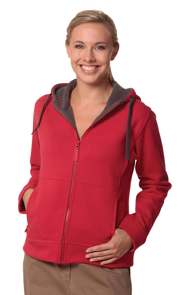 Women Full Zip Contrast Bonded Fleece Hoodie