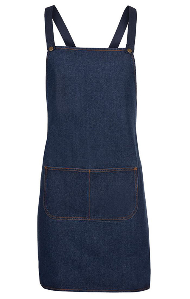 Stylish Denim Bib Apron With Brass Eyelet and Shank Button