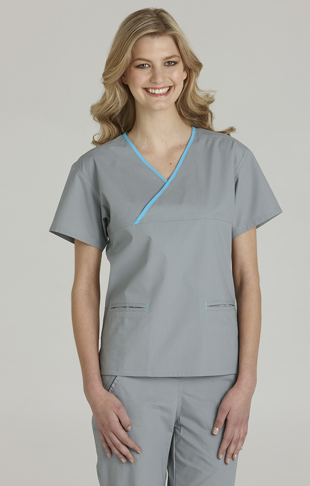 LADIES CONTRAST CROSSOVER SCRUBS TOP