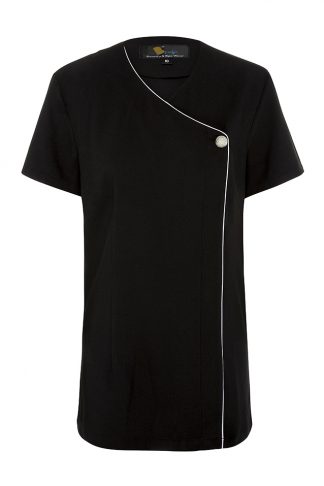 Salon Uniforms and Dental Uniforms - - Contrast Piping Tunic Black Short Sleeve