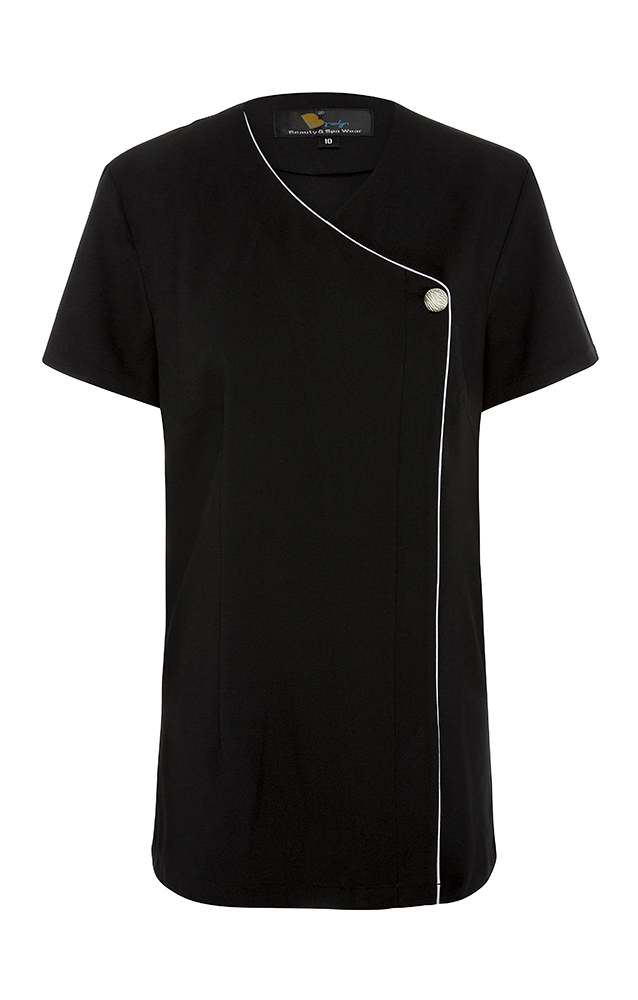 Contrast Piping Tunic Black Short Sleeve