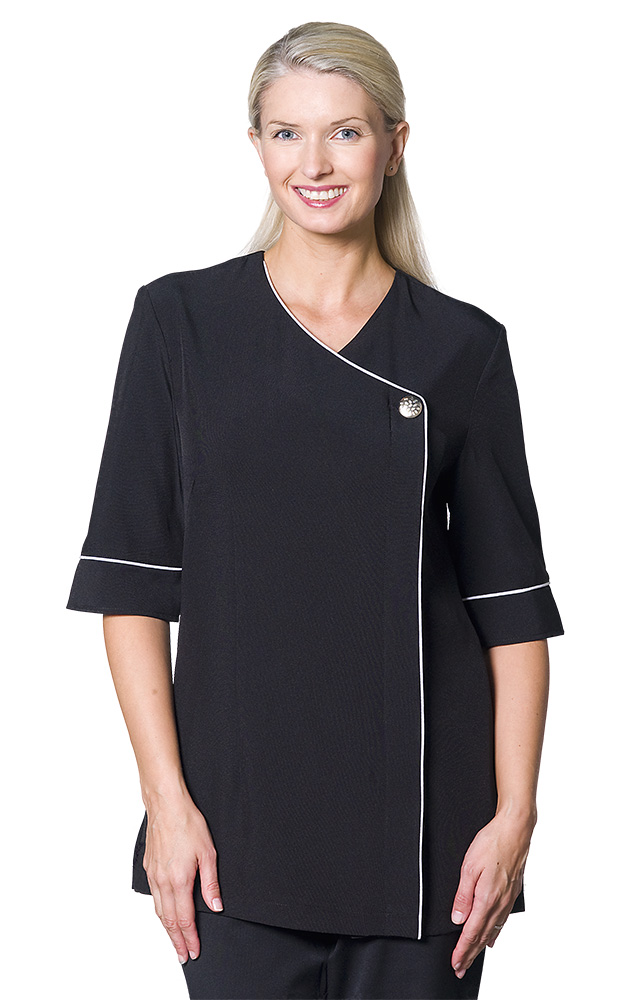 Contrast Piping Tunic Black 3/4 Sleeve