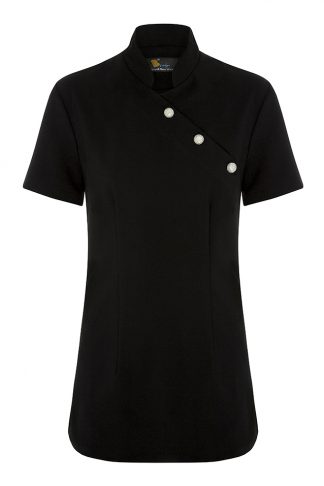 Beauty Salon Uniform - Shoulder Button Tunic black Short Sleeve front