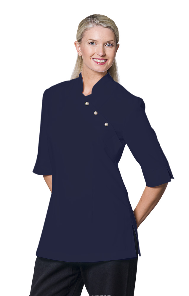 Moisture Wicking Shoulder Button Tunic 3/4 Sleeve Navy