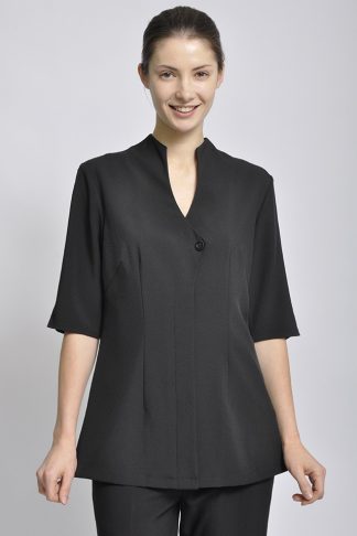 Salon & Dental Uniforms - Freesia Thin Cool Tunic Black 3/4 Sleeve front