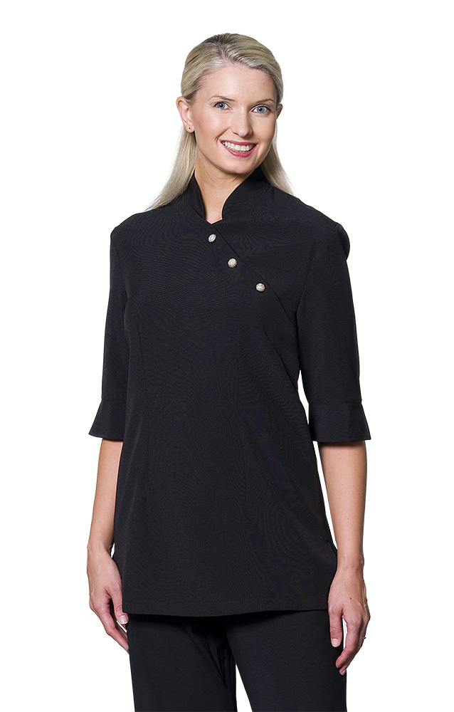 Shoulder Button Tunic black 3/4 Sleeve