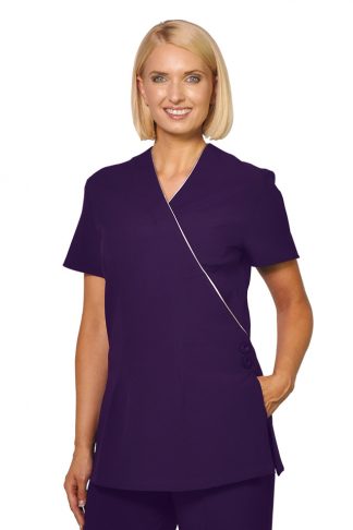 Dental Uniforms & Beauty Therapy Uniforms - Contrast Comfy Wrapping Tunic Grape/Silver Colour