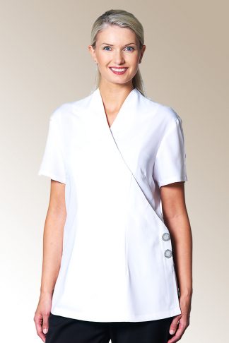 Beauty and Spa Uniforms - Comfy Wrapping Tunic white Short Sleeve