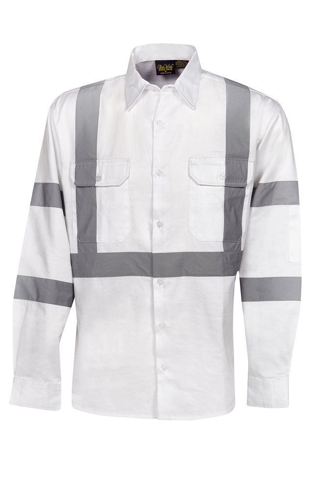 Night Use Cotton Drill Shirt White Long Sleeve