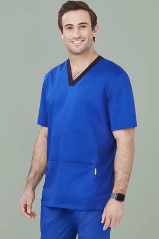 Cotton Rich Mens V-Neck Scrub Top With Antibacterial Stretch Side Panel