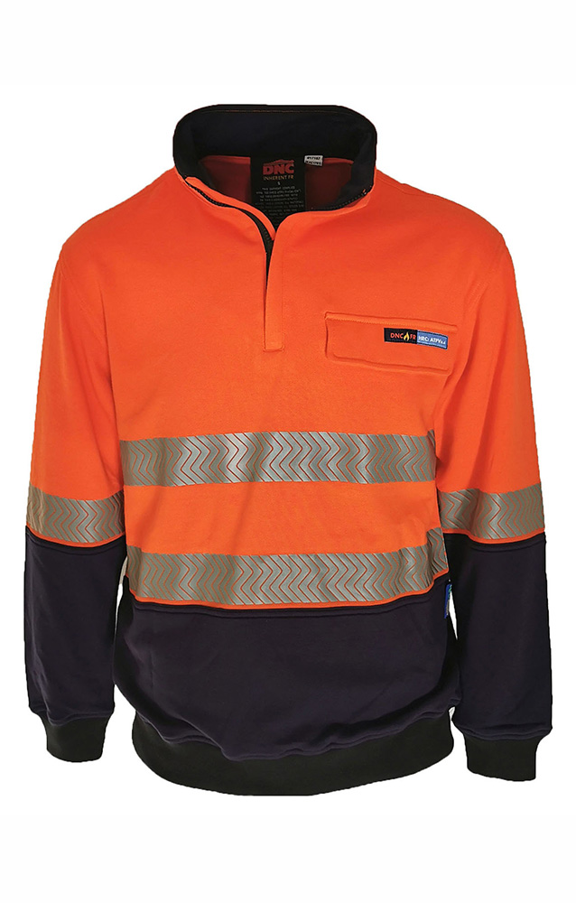 Hi Vis Inherent 1/2 Zip Fire Retardant HRC2 Segmented Taped Super Fleecy Jumper