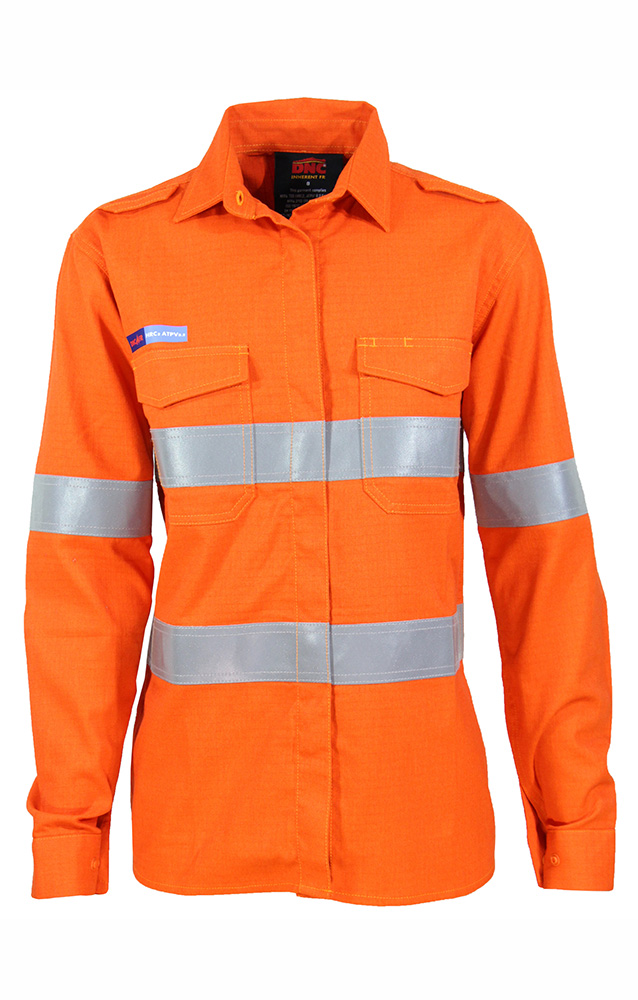 Ladies Hi Vis Inherent Fire Retardant PPE2 Ripstop Shirt With LOXY FR Reflective Tape