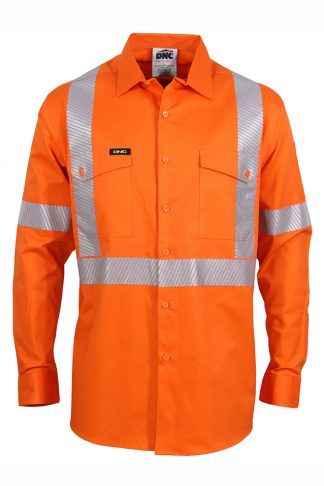 HI VIS NSW Rail Safety 'X' Back Segmented Taped Light Weight Cotton Shirt