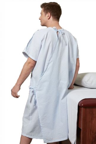 Seersucker Patient Gown With Shoulder Studs