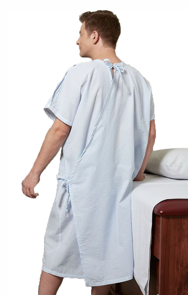 Seersucker Patient Gown With Shoulder Studs