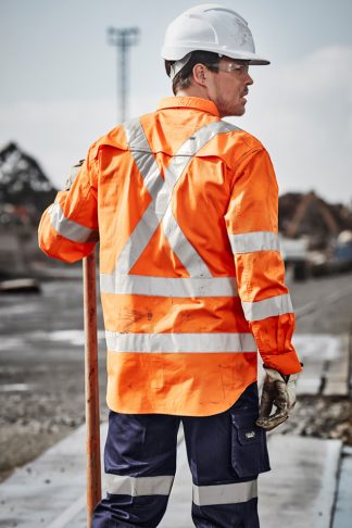 HI VIS NSW Rail Safety 'X' Back Bio-Motion Cotton Shirt