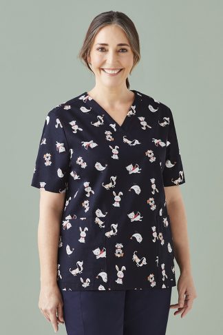 Women Stretch Cotton Printed Scrub Top