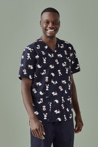 Men's Stretch Cotton Printed Scrub Top