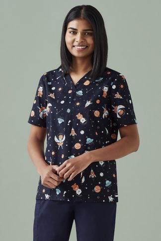 Women Stretch Cotton Printed Scrub Top