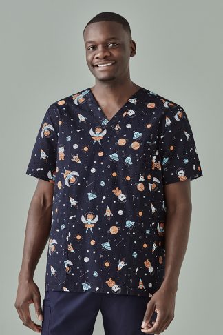 Men's Stretch Cotton Printed Scrub Top