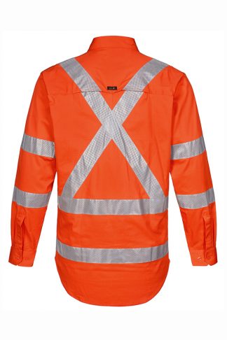 NSW Rail Compliant Hi Vis Work Shirt with Perforated Reflective Tape, Pre-Shrunk Light Weight Cotton Shirt