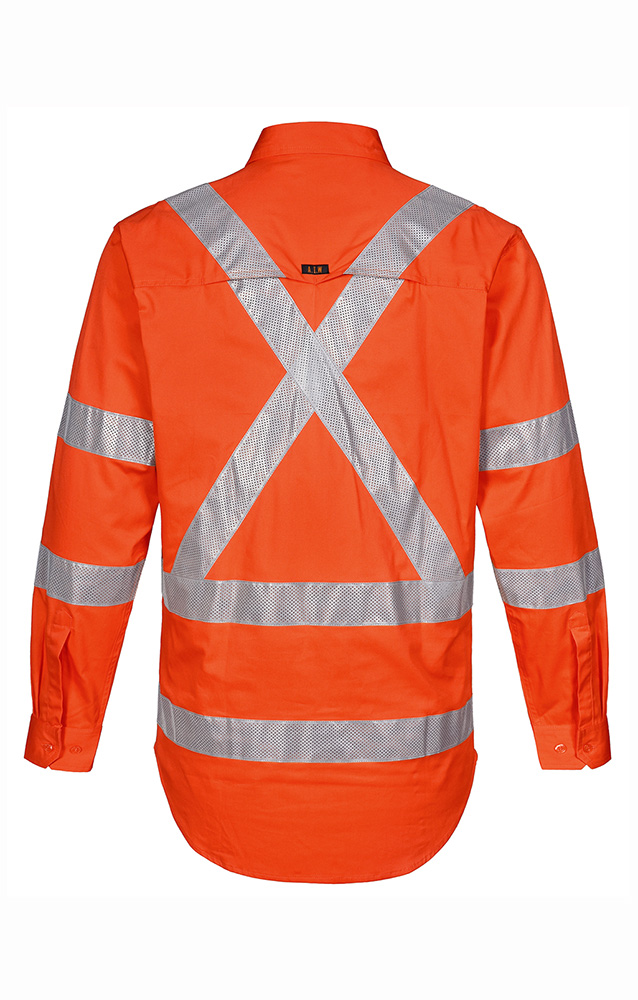 NSW Rail Compliant Hi Vis Work Shirt with Perforated Reflective Tape, Pre-Shrunk Light Weight Cotton Shirt