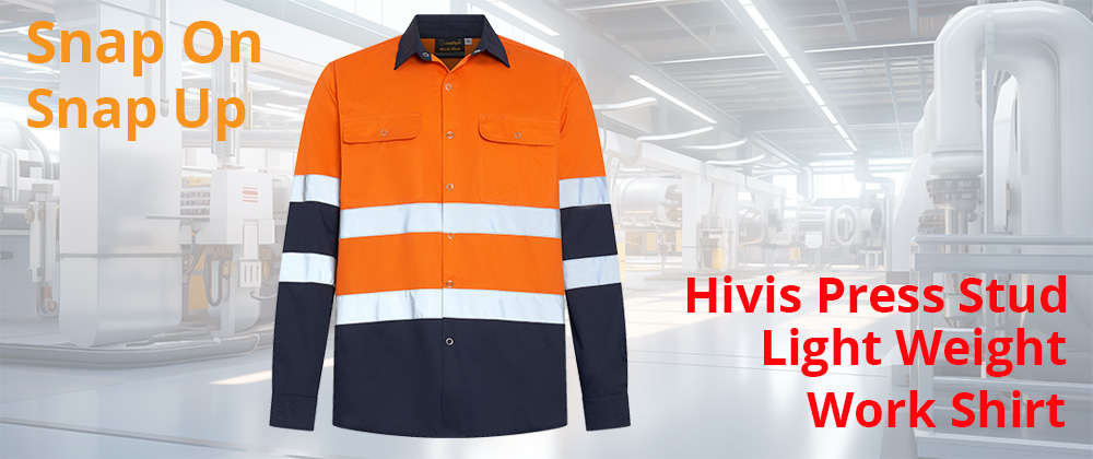 Hi Vis Work Shirt With Press Stud 155GSM Lt Weight Cotton Drill With Bio Motion Reflective Tape