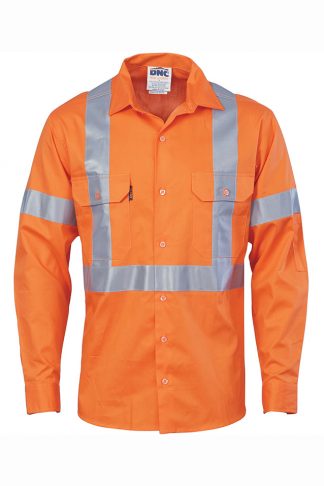 DNC NSW Rail Compliant Hi Vis Light Weight Cotton Work Shirt with 'X' Back Reflective Tape